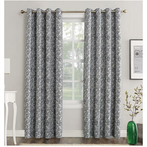 Sun Zero Gray Black Floral Paisley Theater Grade 100% Blackout Curtain 52 x 63
